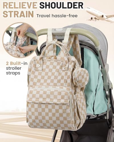 Fufazfo corduroy diaper bag backpack lifestyle view being worn by parent