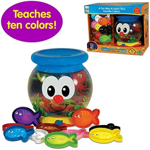 The Learning Journey electronic color teaching toy packaging with ten included colored fish accessories displayed.