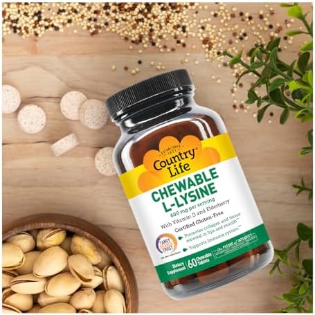 Country Life Chewable L-Lysine product packaging lifestyle arrangement