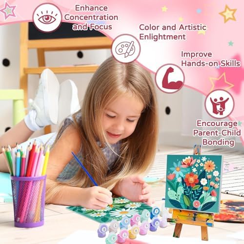 Vibrant and safe acrylic paint pots with multiple high-quality synthetic paintbrushes included in the Cviokrdu set.