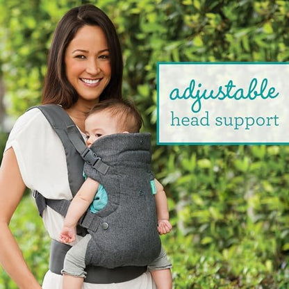 Infantino convertible baby carrier shown in wide seat back-carry position holding a toddler