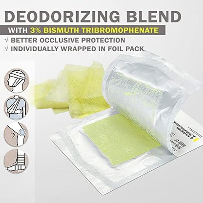 Individually wrapped non adherent fine mesh gauze pads showing sterile protective packaging.