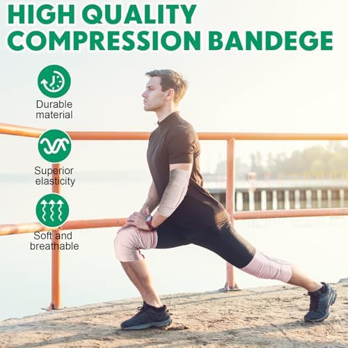Stretchable athletic bandage wrap without clips for knee and ankle recovery