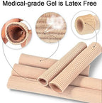 Five pieces of 10cm elastic fabric toe tubes displayed on a plain background