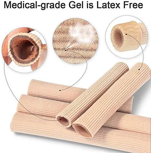 Five pieces of 10cm elastic fabric toe tubes displayed on a plain background