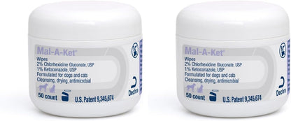 Dechra pet skin care wipes packaging for treating localized yeast infections.