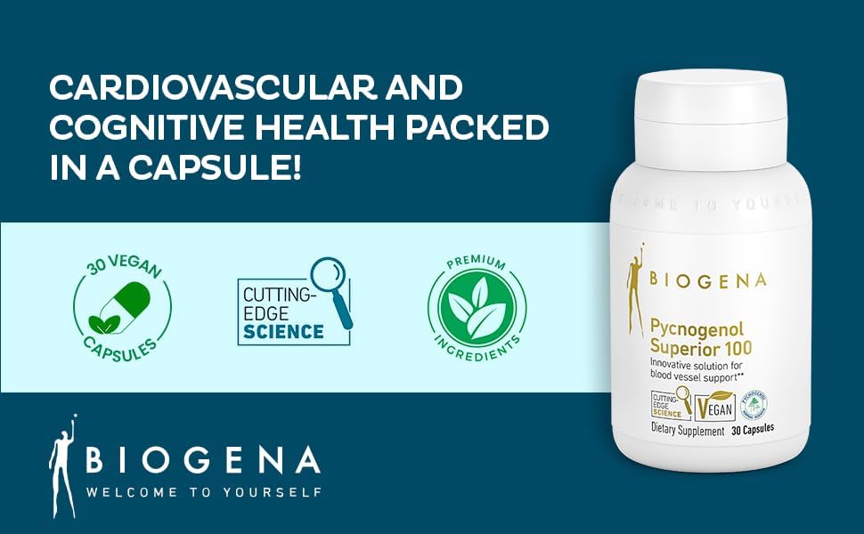 Biogena Pycnogenol 100 mg gold capsules safety seal and cap