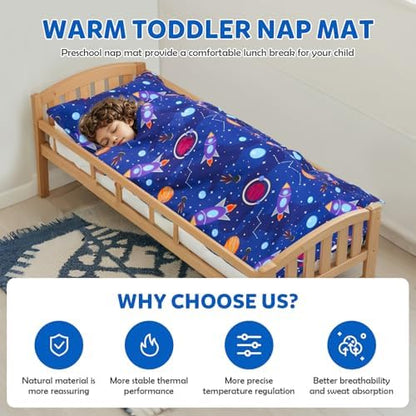 Orrhomi daycare nap mat rolled up closely showing the natural plant dye details