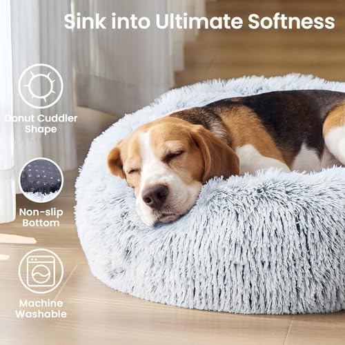 JOLLYVOGUE Small Dog Bed, Calming Dog Beds for Small Dogs & Indoor Cats - 20 Inches Donut Washable Cat Bed for Kittens & Puppies, Round Fluffy Plush Faux Fur Pet Beds(Smoke Grey) - Image 3
