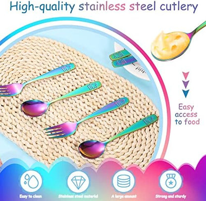 Three toddler forks and three toddler spoons rainbow finish