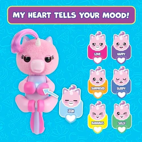 Mimi the pink baby unicorn with color-changing heart illuminated