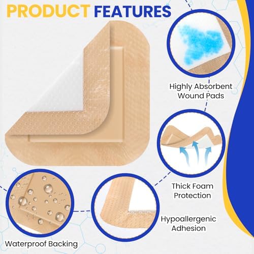 Side angle view of the individually packaged sterile silicone foam dressings for bed sores.