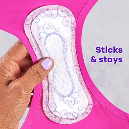 Side view of Always Radiant panty liner box showing absorption features