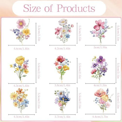 Close up of watercolor floral cupcake picks with various flower patterns