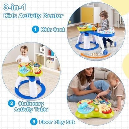 Detailed view of musical sensory toys on activity table