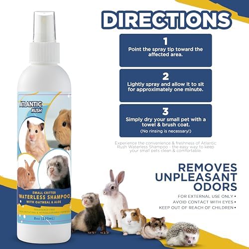 Atlantic Rush fragrance-free critter shampoo next to a small pet