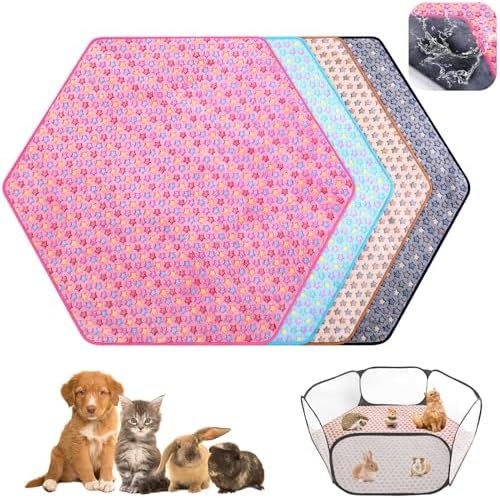 Preboun 4 Pcs 47 in Guinea Pig Playpen Pad Waterproof Hexagon Mat Reusable Dog Playpen Liner for Small Animal Rabbit Cage Tent Pee Pad Washable Yard Fence(Vivid Star) - Image 2