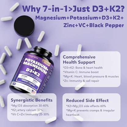 Megneta high potency vitamin D3 and K2 capsules showing manufacturing details.
