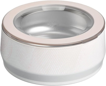 Double wall travel pet bowl showing the lid nested underneath as a non slip base.