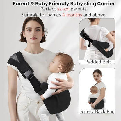 Ergonomic toddler sling carrier with non slip hip seat close up view
