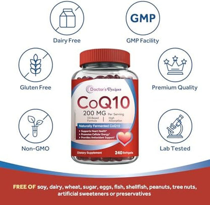Full product display of Doctor's Recipes heart health supplement bottle on a clean commercial background.
