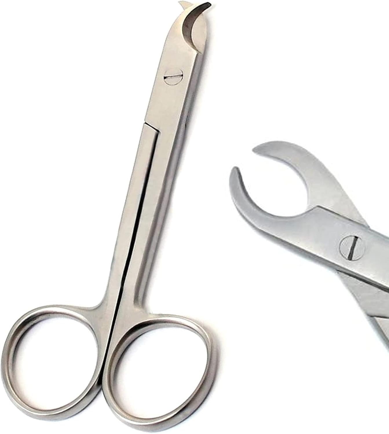 Sanju white toenail scissors front view showing the medical grade stainless steel curved blades for small animal grooming.