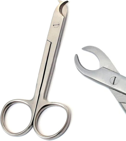 Sanju white toenail scissors front view showing the medical grade stainless steel curved blades for small animal grooming.