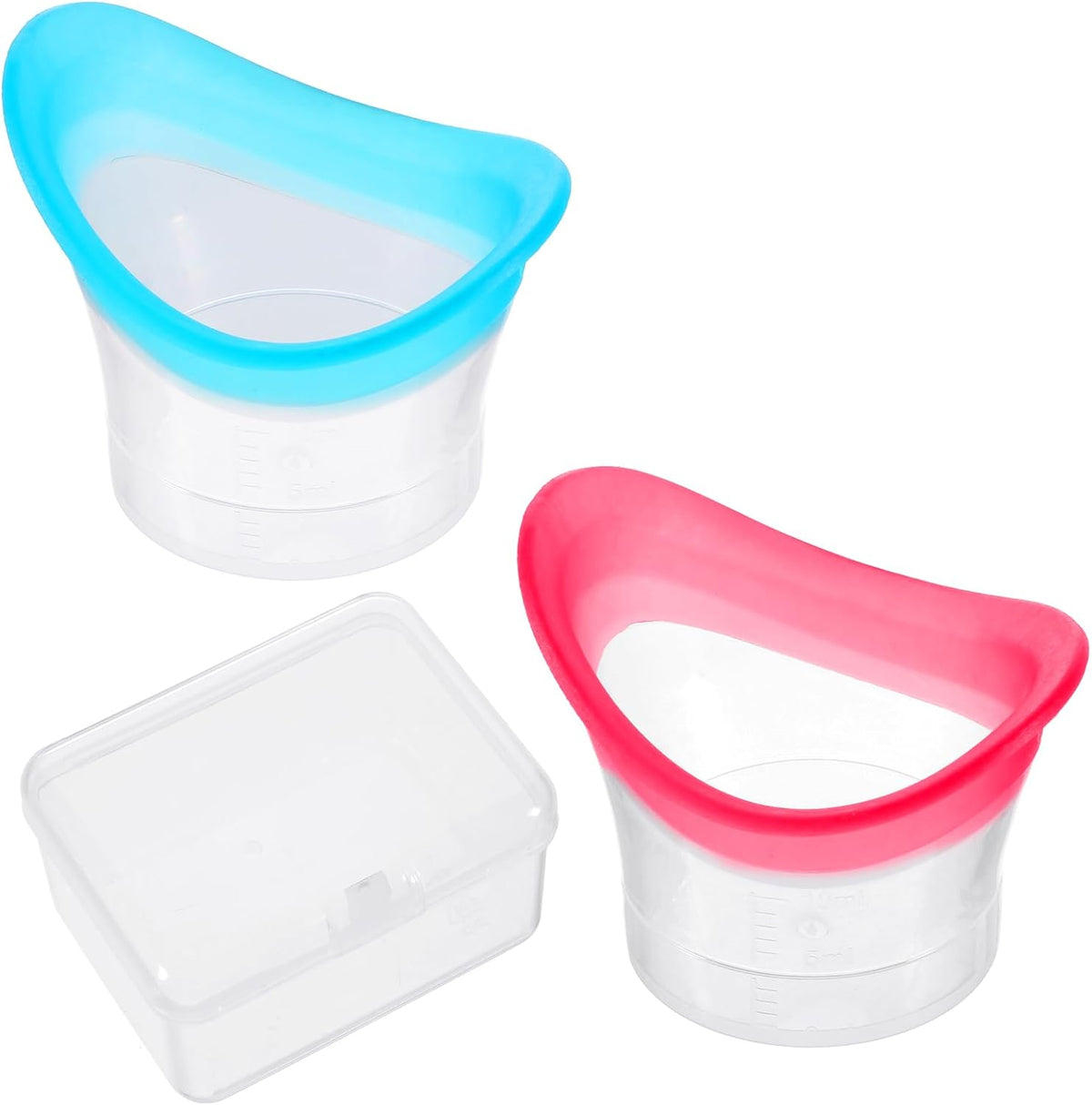 WY LIGHTING LEVEL Eye Wash Cup front view of the blue and pink silicone cleaning tools.