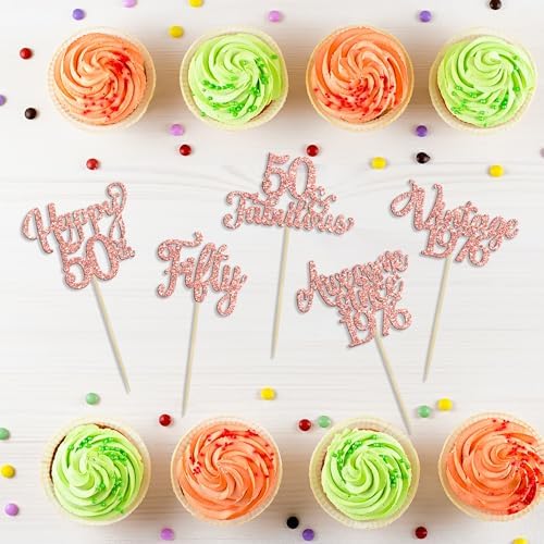 Assorted vintage style 50th birthday party cake decorations