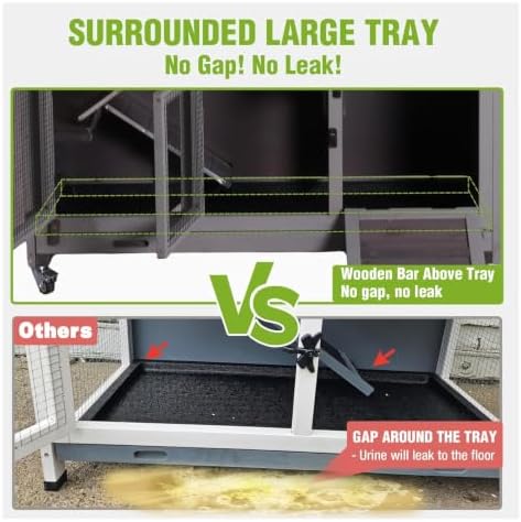 GUTINNEEN Rabbit Hutch Mobile Bunny Cage with Large Wheels, Chewproof Ramp, Leak Proof Trays - Ideal Cage for Rabbits, Guinea Pigs, Indoor/Outdoor Use, 44" L x 20" W x 41.5" H - Image 4