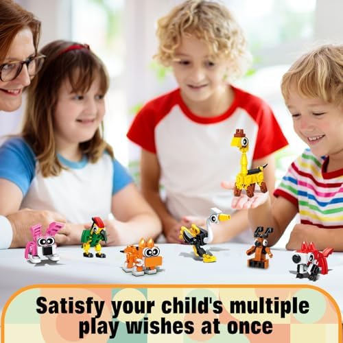 Three in one morphic design options showing a single block kit built into three poses