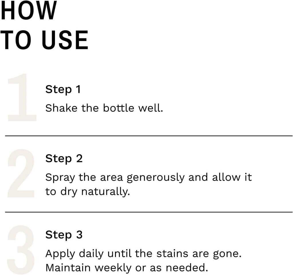 Instructions for using Eye Envy pet stain spray