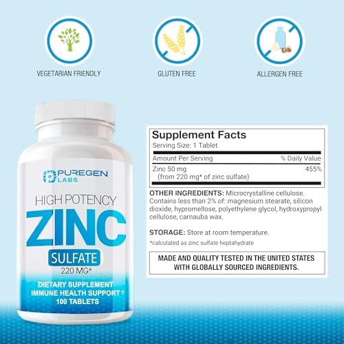 Zinc sulfate 220mg tablets providing 50mg elemental zinc for daily nutrition