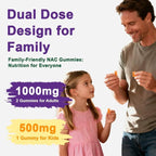 Gyumolics N-Acetyl Cysteine supplement label showing dual dose for adults and kids