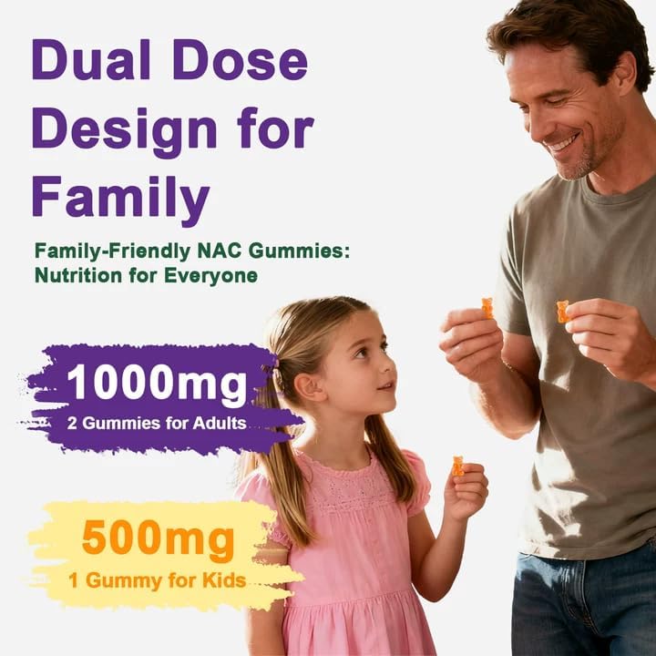 NAC Supplement 1000mg for Adults & 500mg for Kids, N-Acetyl Cysteine Supplement Gummies, Synergistic Antioxidant, Vegan, Sugar-Free 60 Gummies - Image 3