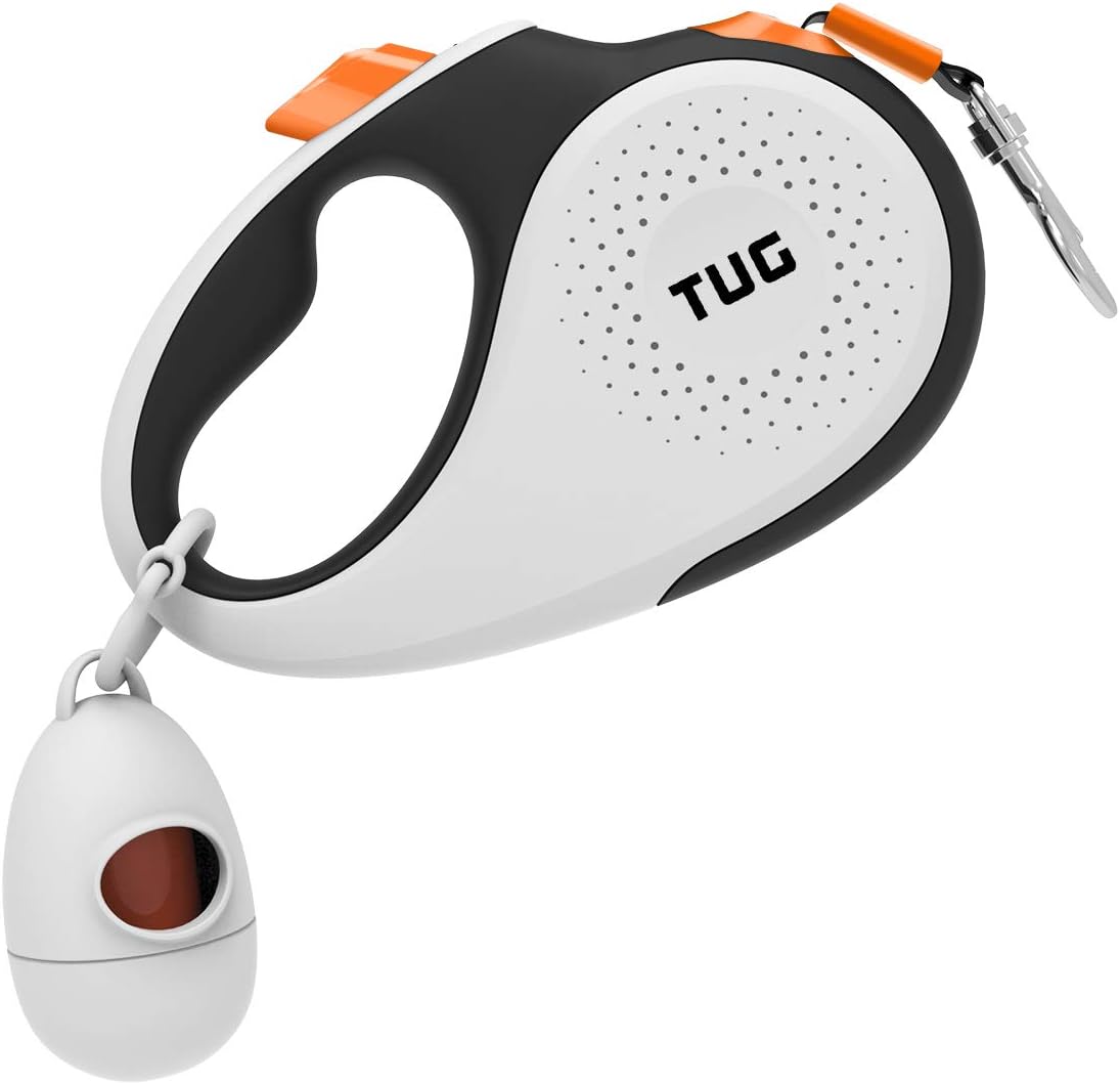 Tug 360 Degree Retractable Dog Leash white and orange front view