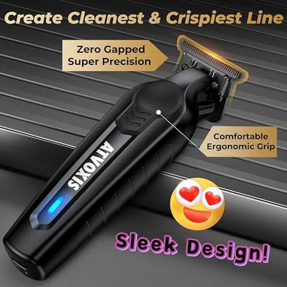 ATVOXIS beard trimmer side angle highlighting the ergonomic grip design and charge indicator light
