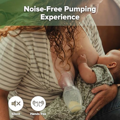 Haakaa Gen Two silicone breast pump alongside the pink flower stopper demonstrating the easy-to-use suction assembly.