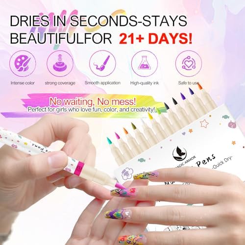 12 Colors Nail Art Pens Set, 3D Acrylic Paint Nail Polish Pens for Drawing &Dotting, Quick-Dry Nail Art Markers with Fine Tip, Manicure Design Tools for DIY Nail Art at Home & Salon - Image 4