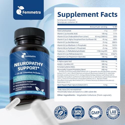 Femmetra dietary supplement bottle displayed with natural botanical ingredient icons