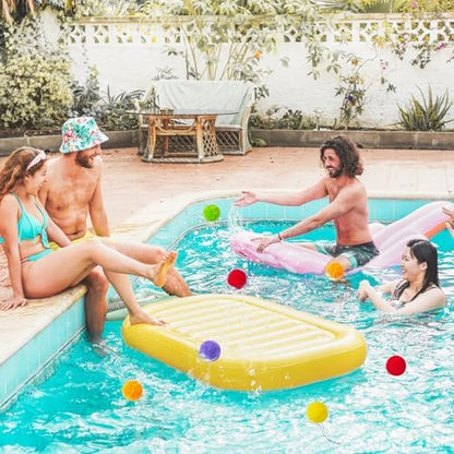 Kids and family outdoor summer pool party games with splash balls