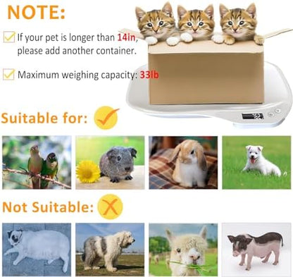 HMRCYTE small dog and kitten weight machine emphasizing the 14 by 10 inch tray size