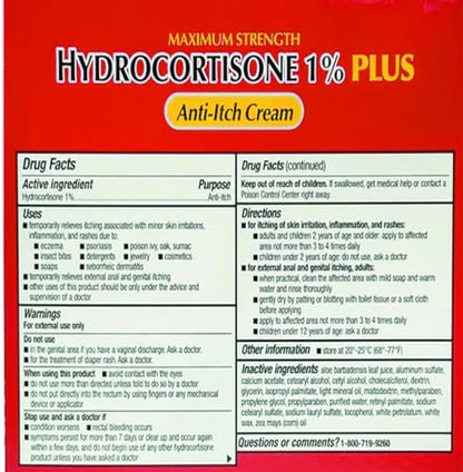 Authentic imported Cortizone 10 hydrocortisone cream packaging showing 1 percent strength for insect bites.