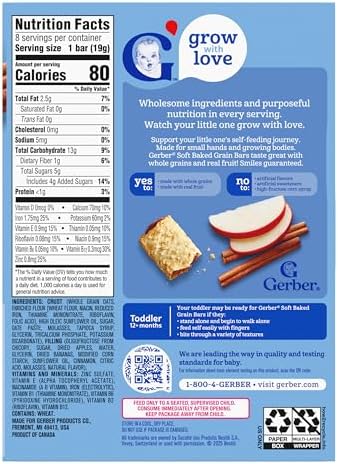 Individually wrapped Gerber toddler grain bars inside the packaging box