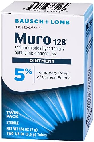 Muro 128 five percent corneal edema relief ointment tubes side by side showing product label