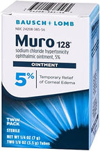 Muro 128 five percent corneal edema relief ointment tubes side by side showing product label