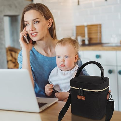 Side profile of Mancro insulated baby bottle tote