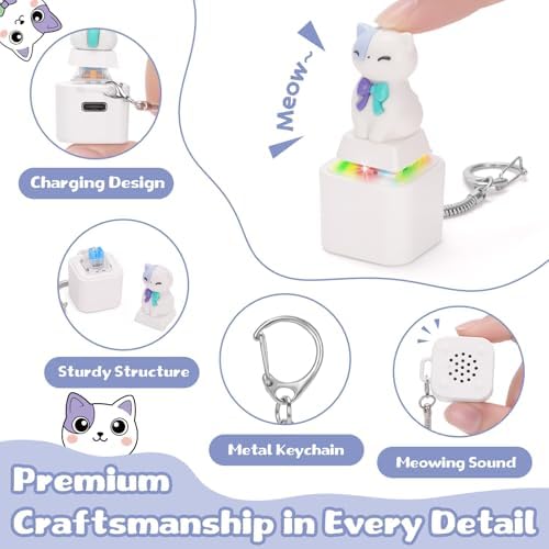 Netholid mechanical keycap keychain emitting colorful LED light illumination under the cat figure