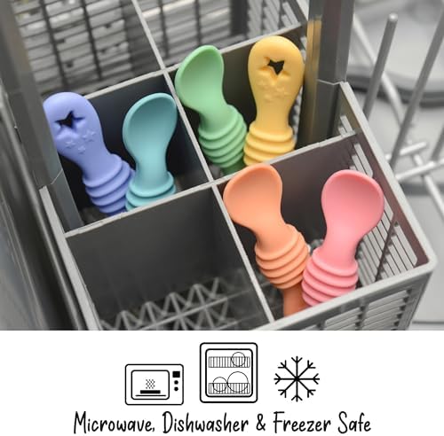 Detailed shot highlighting the three in one spoon tip and teething textures of the Primastella utensil.