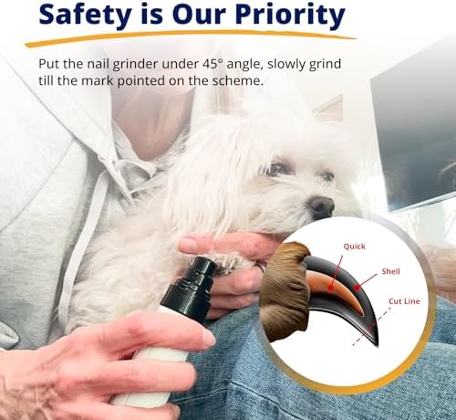 Heusom electric trimmer smoothing the claws of a calm domestic cat.